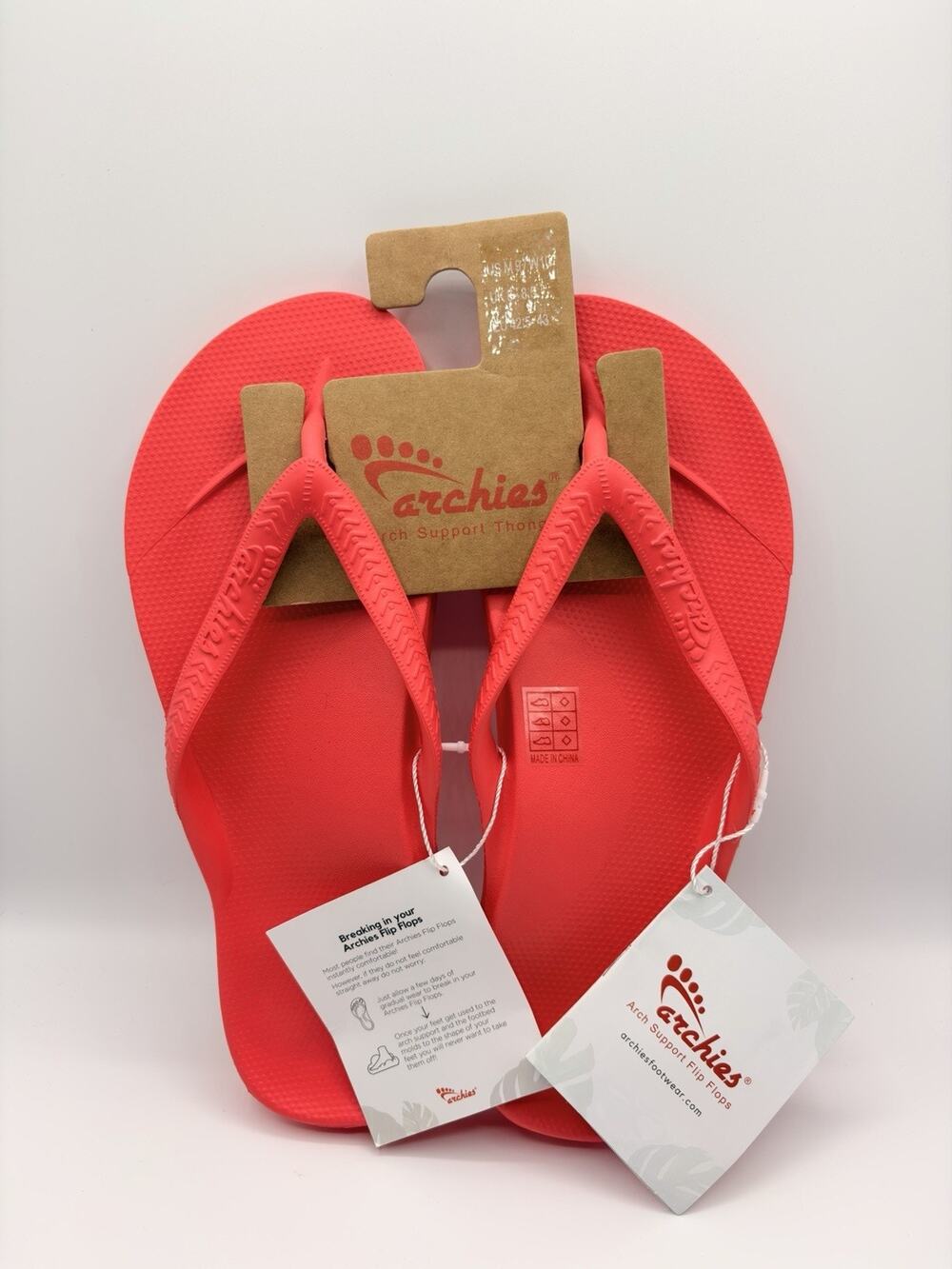 Archies Flip Fop Sandals Unisex Sz M 9 W 10 Coral Red Arch Support Therapy NWT